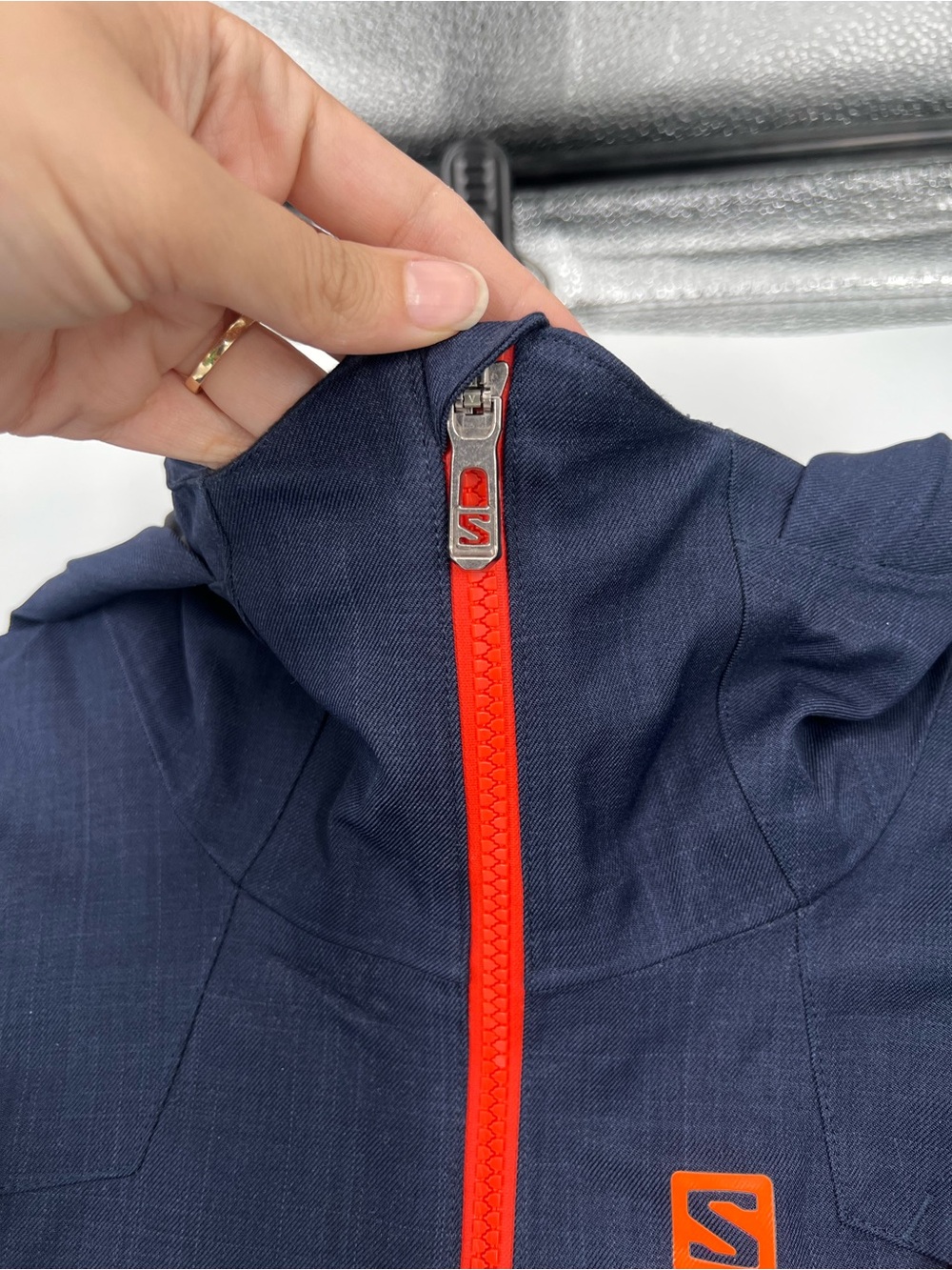 Salomon Recco Navy Orange Winter Outdoor Hooded Snowboarding Ski Shell Men's S - Picture 5 of 10